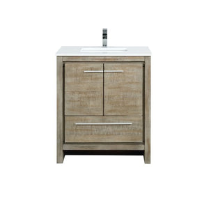 Lexora Lafarre Contemporary 30" Rustic Acacia Single Sink Bathroom Vanity with White Quartz Top and Balzani Gun Metal Faucet | LLF30SKSOS000FGM