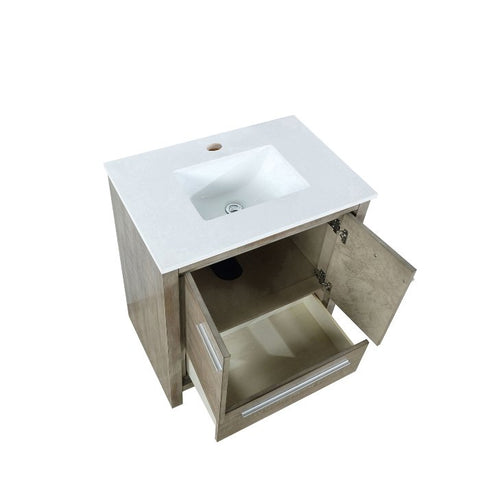 Image of Lexora Lafarre Contemporary 30" Rustic Acacia Single Sink Bathroom Vanity with White Quartz Top | LLF30SKSOS000