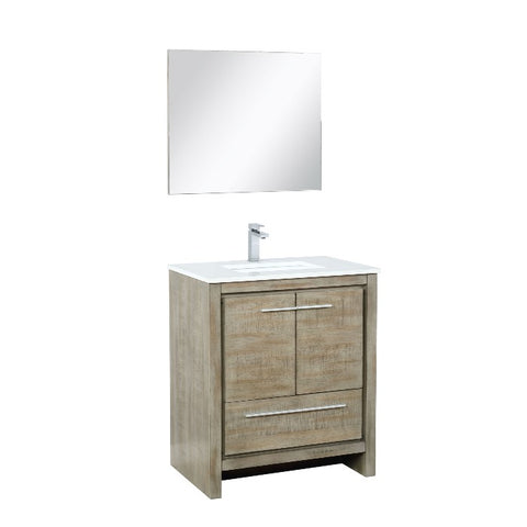 Image of Lexora Lafarre Contemporary 30" Rustic Acacia Single Sink Bathroom Vanity Set w/ Labaro Brushed Nickel Faucet | LLF30SKSOSM28FBN