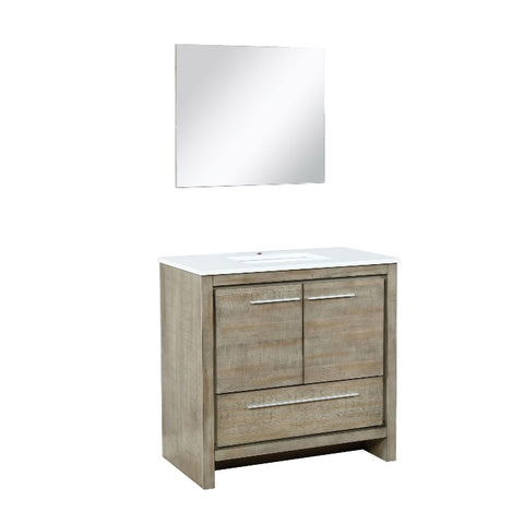 Image of Lexora Lafarre Contemporary 36" Rustic Acacia Single Sink Bathroom Vanity w/ Frameless Mirror | LLF36SKSOSM28