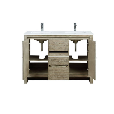 Image of Lexora Lafarre Contemporary 48" Rustic Acacia Double Sink Bathroom Vanity w/ Labaro Rose Gold Faucet | LLF48SKSOS000FRG