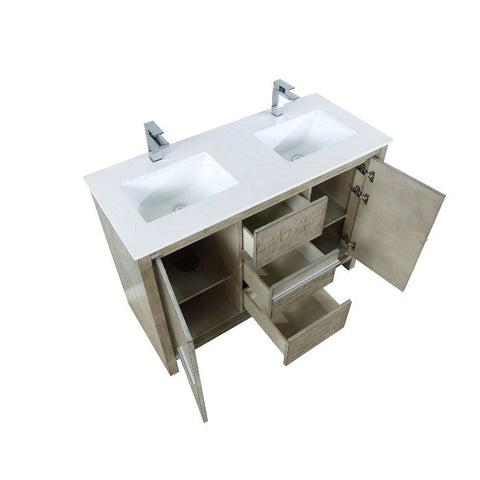 Image of Lexora Lafarre Contemporary 48" Rustic Acacia Double Sink Bathroom Vanity w/ Balzani Gun Metal Faucet | LLF48SKSOS000FGM