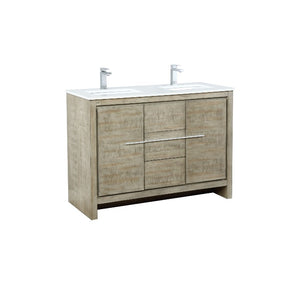 Lexora Lafarre Contemporary 48" Rustic Acacia Double Sink Bathroom Vanity w/ Labaro Brushed Nickel Faucet | LLF48SKSOS000FBN