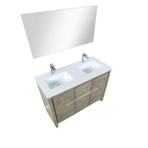 Image of Lexora Lafarre Contemporary 48" Rustic Acacia Double Sink Bathroom Vanity Set w/ Labaro Brushed Nickel Faucet | LLF48SKSOSM43FBN
