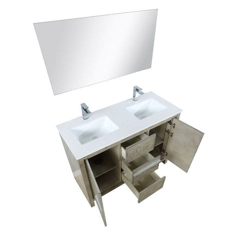 Image of Lexora Lafarre Contemporary 48" Rustic Acacia Double Sink Bathroom Vanity Set w/ Balzani Gun Metal Faucet | LLF48SKSOSM43FGM