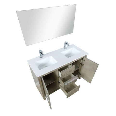 Image of Lexora Lafarre Contemporary 48" Rustic Acacia Double Sink Bathroom Vanity Set w/ Labaro Brushed Nickel Faucet | LLF48SKSOSM43FBN