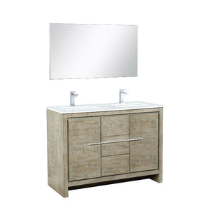 Lexora Lafarre Contemporary 48" Rustic Acacia Double Sink Bathroom Vanity Set w/ Balzani Gun Metal Faucet | LLF48SKSOSM43FGM