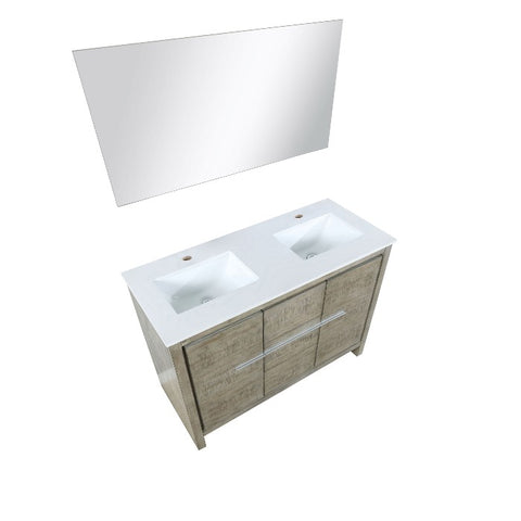 Image of Lexora Lafarre Contemporary 48" Rustic Acacia Double Sink Bathroom Vanity w/ Frameless Mirror | LLF48SKSOSM43