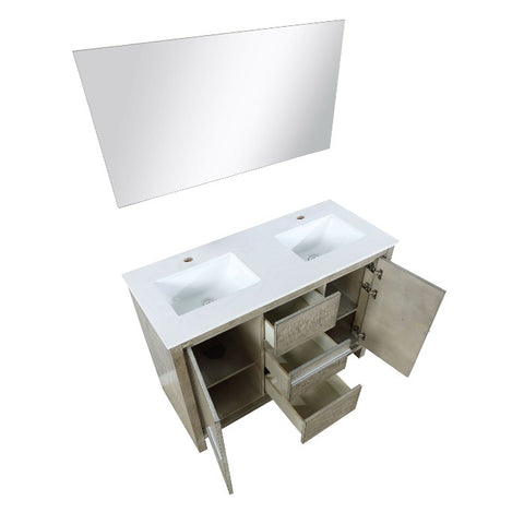 Image of Lexora Lafarre Contemporary 48" Rustic Acacia Double Sink Bathroom Vanity w/ Frameless Mirror | LLF48SKSOSM43