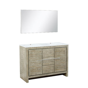 Lexora Lafarre Contemporary 48" Rustic Acacia Double Sink Bathroom Vanity w/ Frameless Mirror | LLF48SKSOSM43