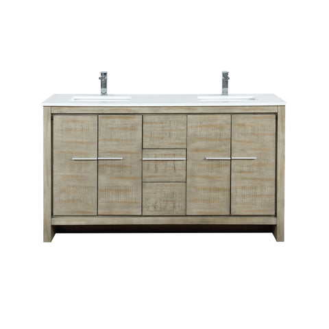 Image of Lexora Lafarre Contemporary 60" Rustic Acacia Double Sink Bathroom Vanity w/ Monte Chrome Faucet | LLF60DKSOD000FCH