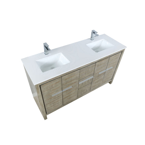 Image of Lexora Lafarre Contemporary 60" Rustic Acacia Double Sink Bathroom Vanity w/ Labaro Rose Gold Faucet | LLF60DKSOD000FRG