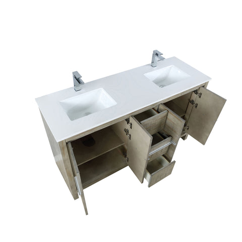 Image of Lexora Lafarre Contemporary 60" Rustic Acacia Double Sink Bathroom Vanity w/ Labaro Rose Gold Faucet | LLF60DKSOD000FRG