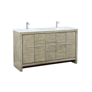 Lexora Lafarre Contemporary 60" Rustic Acacia Double Sink Bathroom Vanity w/ Labaro Brushed Nickel Faucet | LLF60DKSOD000FBN