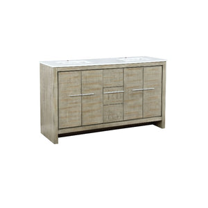Lexora Lafarre Contemporary 60" Rustic Acacia Double Sink Bathroom Vanity with White Quartz Top | LLF60DKSOD000