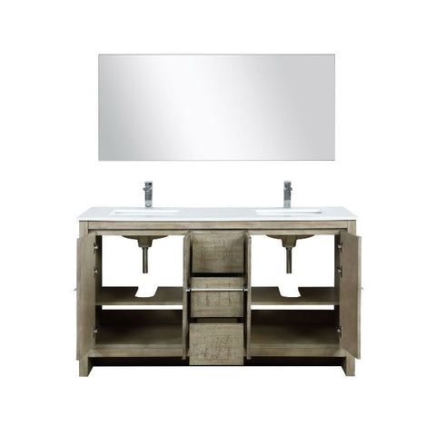 Image of Lexora Lafarre Contemporary 60" Rustic Acacia Double Sink Bathroom Vanity Set w/ Balzani Gun Metal Faucet | LLF60DKSODM55FGM