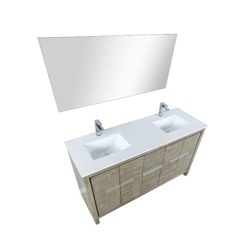 Image of Lexora Lafarre Contemporary 60" Rustic Acacia Double Sink Bathroom Vanity Set w/ Monte Chrome Faucet | LLF60DKSODM55FCH