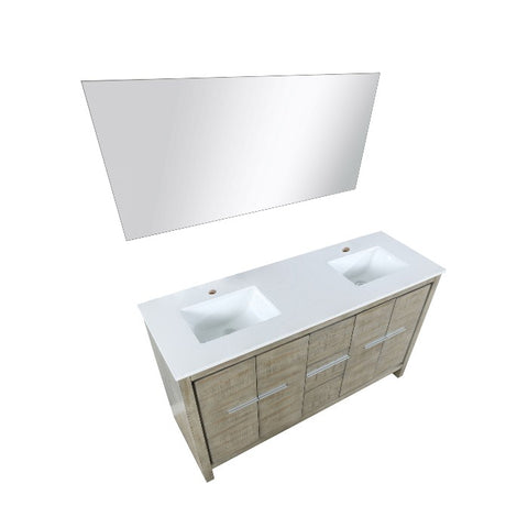 Image of Lexora Lafarre Contemporary 60" Rustic Acacia Double Sink Bathroom Vanity w/ Frameless Mirror | LLF60DKSODM55