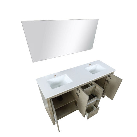 Image of Lexora Lafarre Contemporary 60" Rustic Acacia Double Sink Bathroom Vanity w/ Frameless Mirror | LLF60DKSODM55