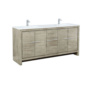 Lexora Lafarre Contemporary 72" Rustic Acacia Double Sink Bathroom Vanity w/ Labaro Brushed Nickel Faucet | LLF72DKSOD000FBN