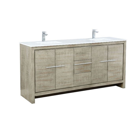 Image of Lexora Lafarre Contemporary 72" Rustic Acacia Double Sink Bathroom Vanity w/ Labaro Rose Gold Faucet | LLF72DKSOD000FRG