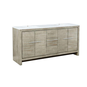 Lexora Lafarre Contemporary 72" Rustic Acacia Double Sink Bathroom Vanity with White Quartz Top | LLF72DKSOD000