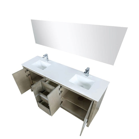 Image of Lexora Lafarre Contemporary 72" Rustic Acacia Double Sink Bathroom Vanity Set w/ Labaro Brushed Nickel Faucet | LLF72DKSODM70FBN