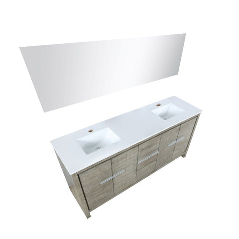 Image of Lexora Lafarre Contemporary 72" Rustic Acacia Double Sink Bathroom Vanity w/ Frameless Mirror | LLF72DKSODM70
