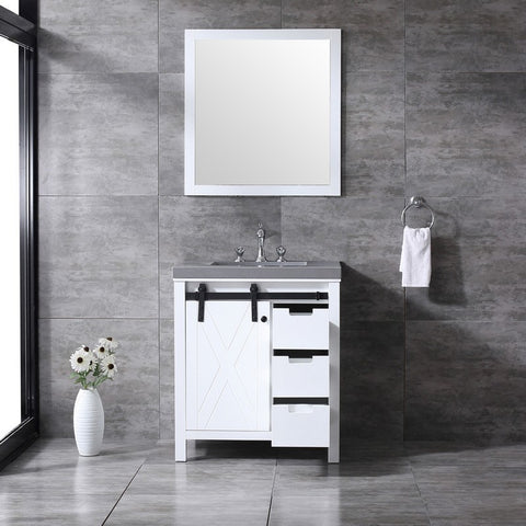 Image of Marsyas 30" White Single Sink Vanity Set with Grey Quartz Top | LM342230SAASM28F