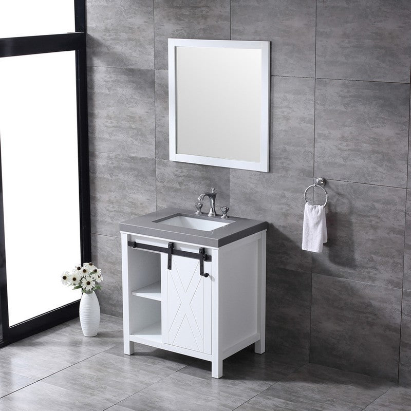 Marsyas 30" White Single Sink Vanity Set with Grey Quartz Top | LM342230SAASM28F