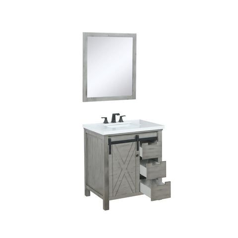 Image of Marsyas 30" Ash Grey Single Sink Vanity Set with White Quartz Top | LM342230SHCSM28F