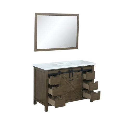 Image of Marsyas 48" Rustic Brown Single Vanity, White Quartz Top and 44" Mirror | LM342248SKCSM44