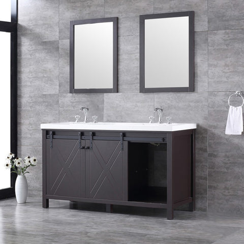Image of Marsyas 60" Brown Double Vanity Set, White Quartz Top | LM342260DCCSM24F