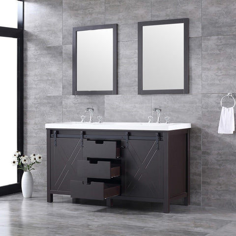 Image of Marsyas 60" Brown Double Vanity Set, White Quartz Top | LM342260DCCSM24F