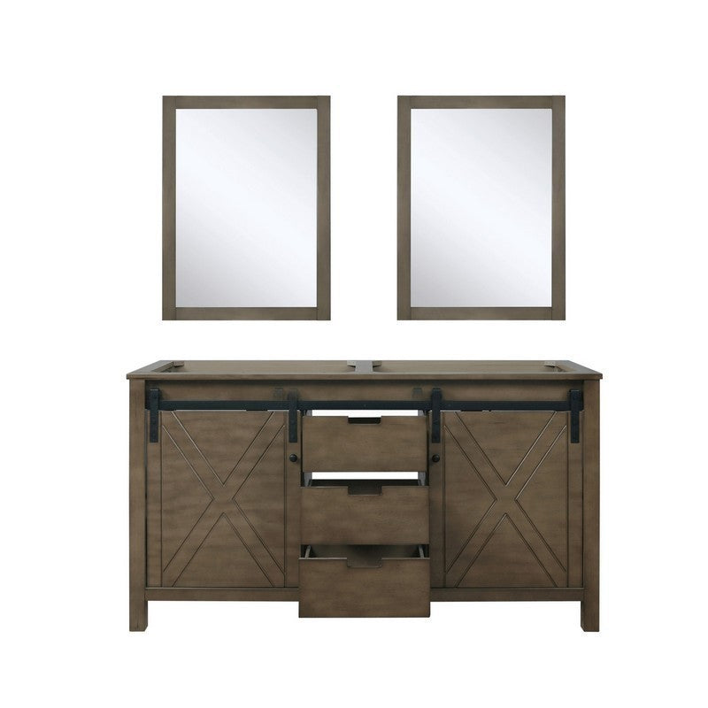 Marsyas 60" Rustic Brown Double Vanity, no Top and 24" Mirrors | LM342260DK00M24