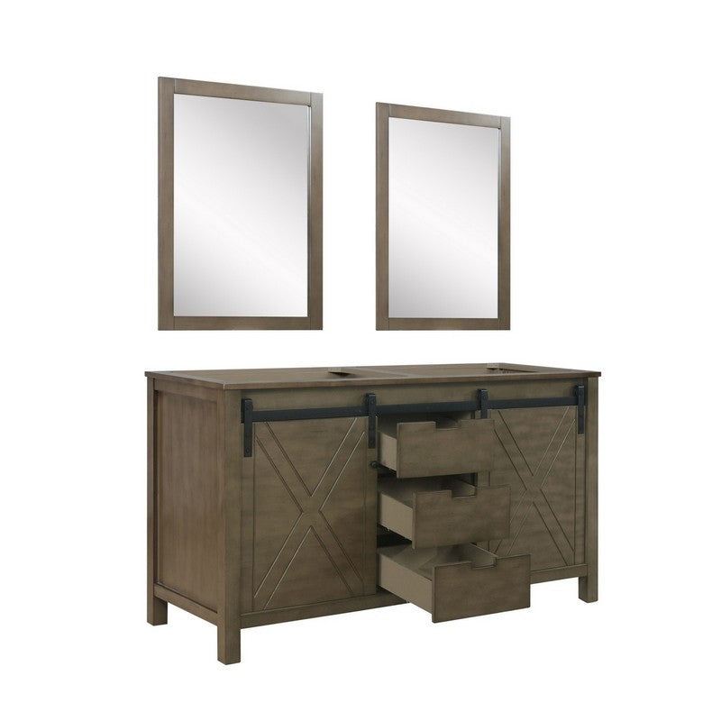 Marsyas 60" Rustic Brown Double Vanity, no Top and 24" Mirrors | LM342260DK00M24