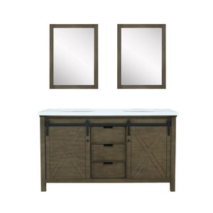 Marsyas 60" Rustic Brown Double Vanity, White Quartz Top and 24" Mirrors | LM342260DKCSM24