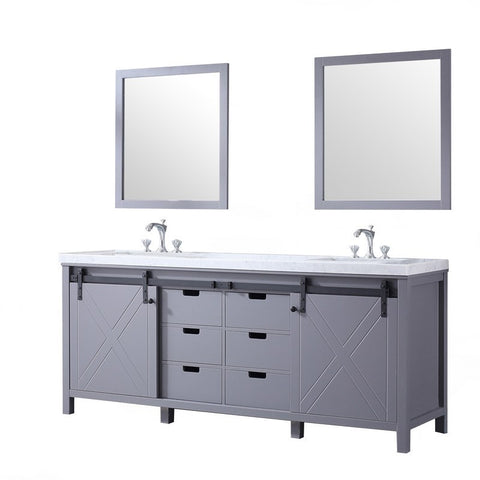 Image of Marsyas 80" Dark Grey Double Vanity Set, White Carrara Marble Top | LM342280DBBSM30F