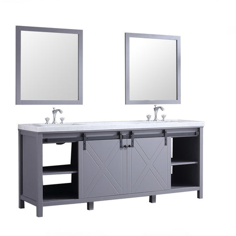 Image of Marsyas 80" Dark Grey Double Vanity Set, White Carrara Marble Top | LM342280DBBSM30F