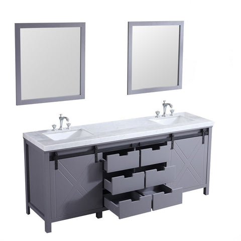 Image of Marsyas 80" Dark Grey Double Vanity Set, White Carrara Marble Top | LM342280DBBSM30F