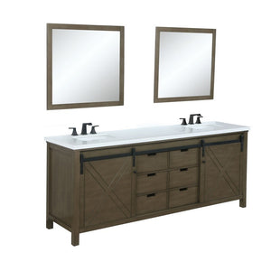 Marsyas 80" Rustic Brown Double Vanity Set, White Quartz Top 30" Mirrors w/ Faucets | LM342280DKCSM30F