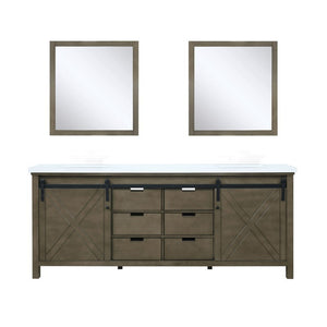 Marsyas 80" Rustic Brown Double Vanity, White Quartz Top and 30" Mirrors | LM342280DKCSM30