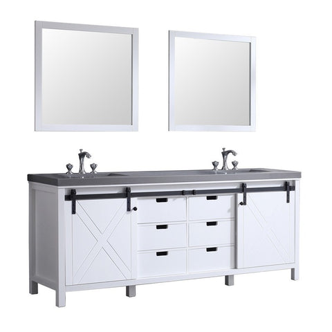 Image of Marsyas 84" White Double Vanity Set, Grey Quartz Top | LM342284DAASM34F