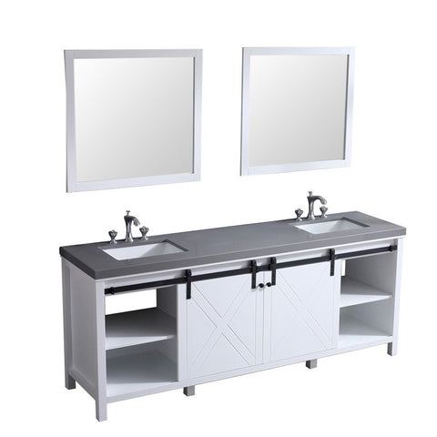 Image of Marsyas 84" White Double Vanity Set, Grey Quartz Top | LM342284DAASM34F