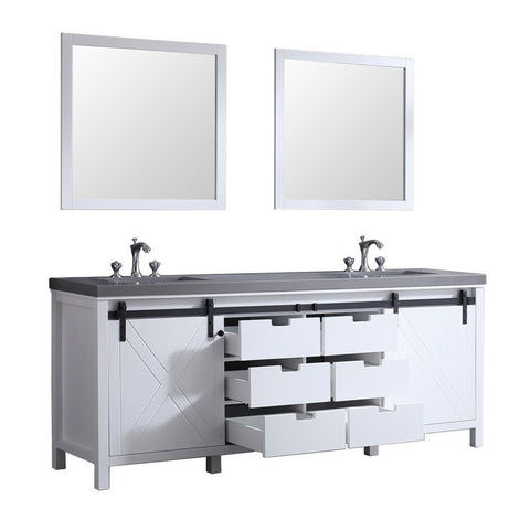 Image of Marsyas 84" White Double Vanity Set, Grey Quartz Top | LM342284DAASM34F