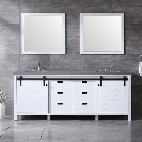 Image of Marsyas 84" White Double Vanity Set, Grey Quartz Top | LM342284DAASM34F