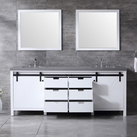 Image of Marsyas 84" White Double Vanity Set, Grey Quartz Top | LM342284DAASM34F