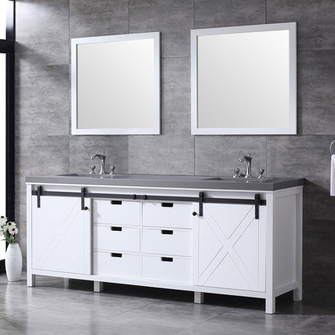 Image of Marsyas 84" White Double Vanity Set, Grey Quartz Top | LM342284DAASM34F