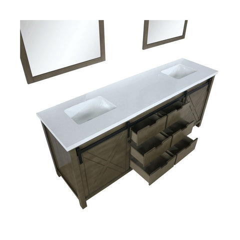 Image of Marsyas 84" Rustic Brown Double Vanity, White Quartz Top and 34" Mirrors | LM342284DKCSM34