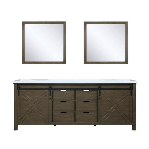 Image of Marsyas 84" Rustic Brown Double Vanity, White Quartz Top and 34" Mirrors | LM342284DKCSM34